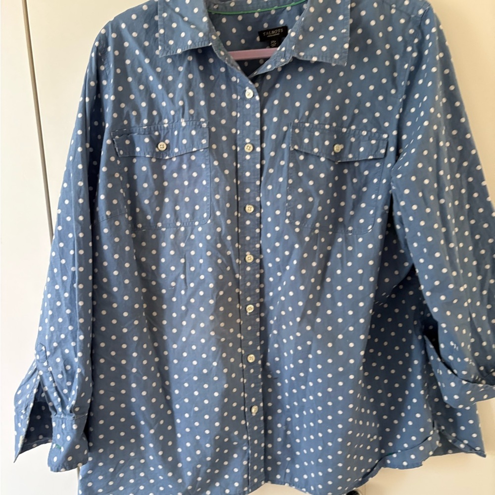 Talbots Blue and White Polka Dot Shirt 2xP